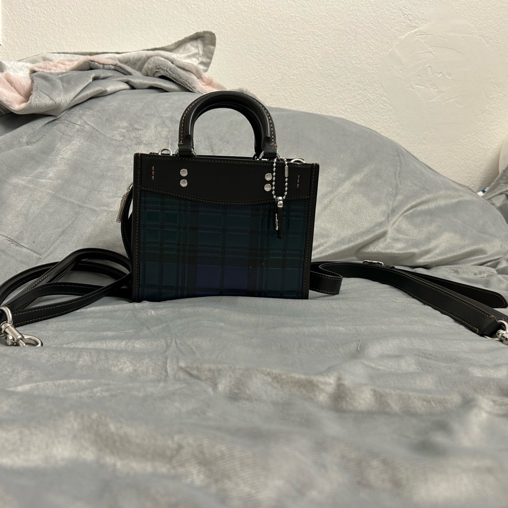 Coach Black and Blue Plaid Satchel bag  with two straps